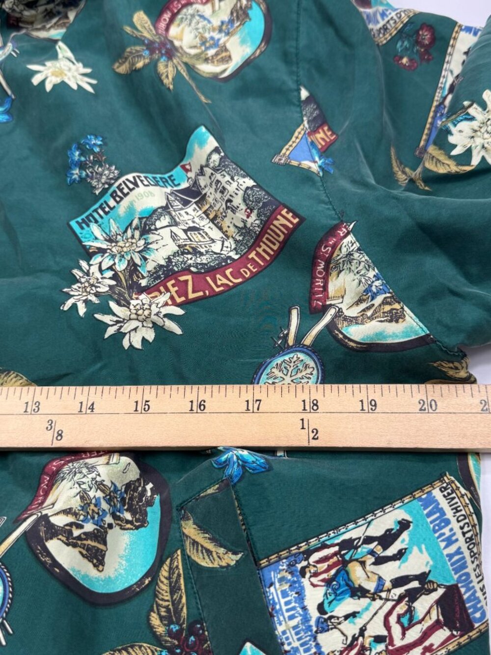 Lavon Womens Silk Bomber Jacket Green Size PM Oversized Postcard Motif - Picture 5 of 12